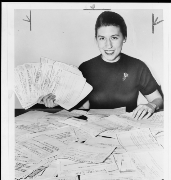 Secretary with telegrams pledging over $100,000.00 to International Rescue Committee, November 8, 1956/ World Telegram & Sun photo by Ed. Ford, courtesy Library of Congress Prints and Photographs Division Washington, D.C. http://www.loc.gov/pictures/item/95505385/